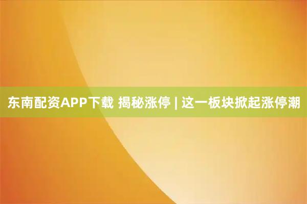 东南配资APP下载 揭秘涨停 | 这一板块掀起涨停潮