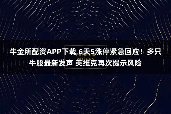 牛金所配资APP下载 6天5涨停紧急回应！多只牛股最新发声 英维克再次提示风险