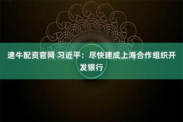 速牛配资官网 习近平：尽快建成上海合作组织开发银行
